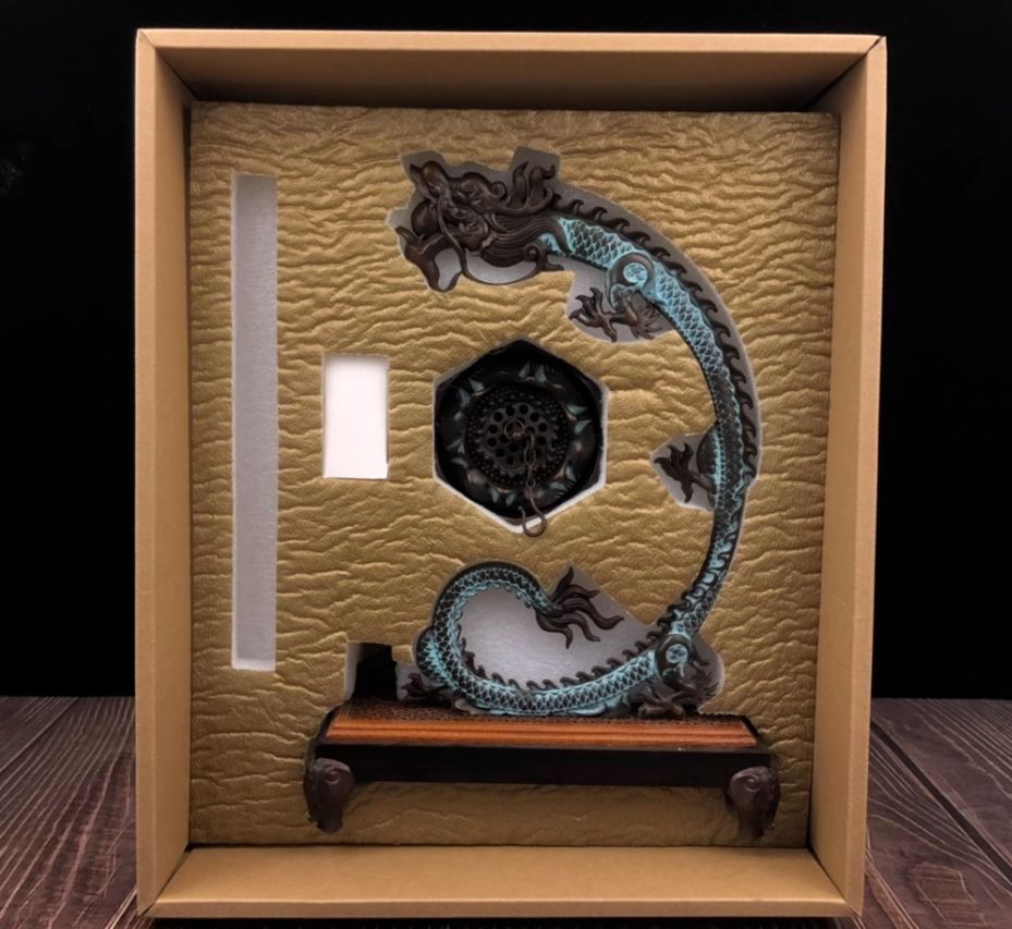 銅 細工 彩藍蓮華龍弔り式香炉 倒流香 装飾品 現代工芸品 美術品 置物 