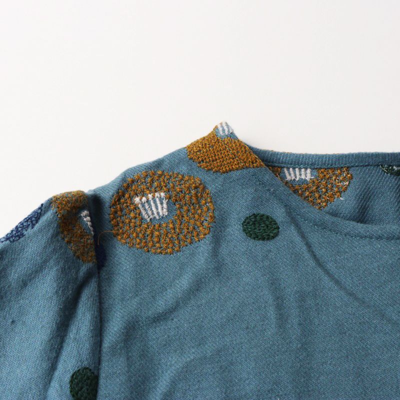 マーブルシュッド marble SUD EMB ツバキ 刺繍 ワンピース ブルー