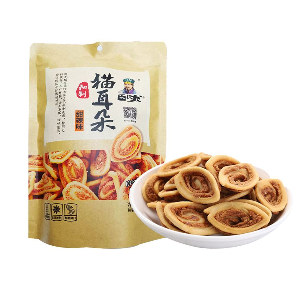 臥龍猫耳朶(甜辣味)218g【12点】小麦粉の生地を油で揚げた菓子 サクサクとした食感 茶菓子 218gx12点