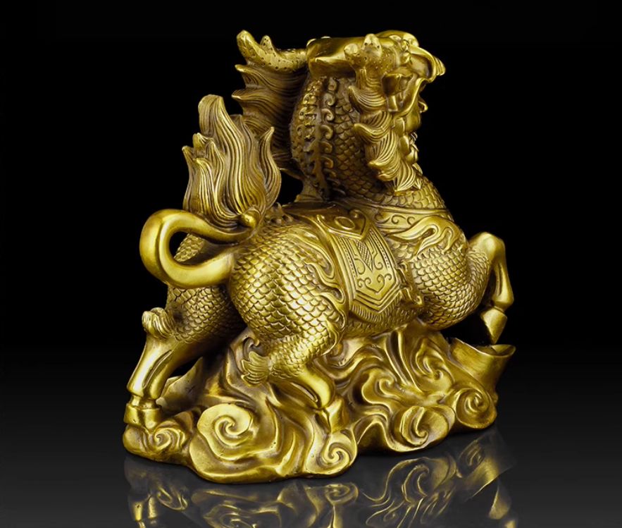 黄铜麒麟置物一対