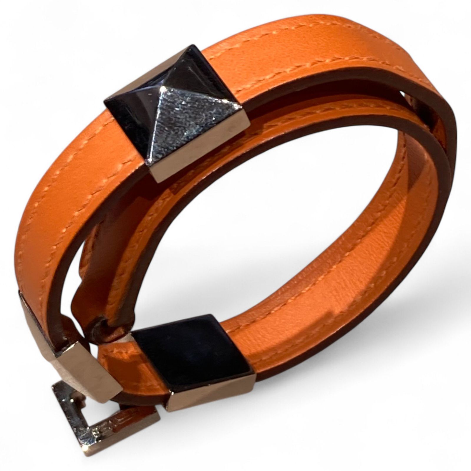 HERMES エルメス ⑤ メドール レザーブレスレット ユニセックス オレンジ