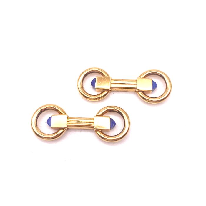 Dunhill ダンヒル ロゴ ロングシェイプ ブルー ストーン ゴールド カフス eY0811A