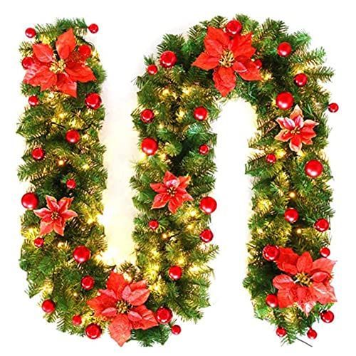 レッド 2.7m nacyvcos クリスマス 飾り ガーランド クリスマスモール 2.7m LEDライト付き クリスマスリース クリスマスツリー 飾り デコレーション キャンディー オーナメント ガーランド クリス