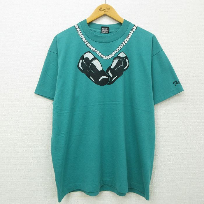 XL/古着 半袖 ビンテージ Tシャツ メンズ 90s 靴 ネックレス 大きいサイズ クルーネック 緑 グリーン spe 22jun14 中古