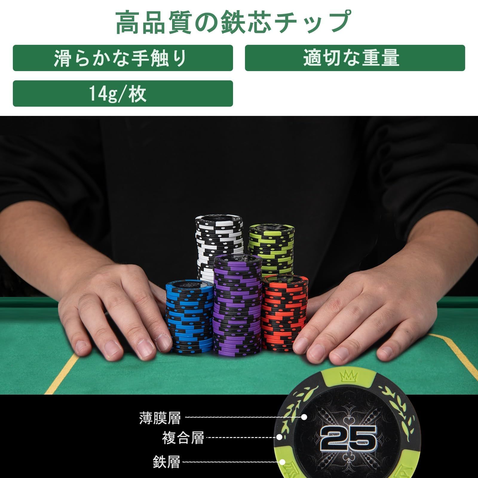 数量限定】ポーカーチップ カジノチップ プラスチックトランプ付き 重さ14g テーブルゲーム 数字入りチップ カジノセット 300枚 ポーカーセット  ブラックケース GYMAX - メルカリ