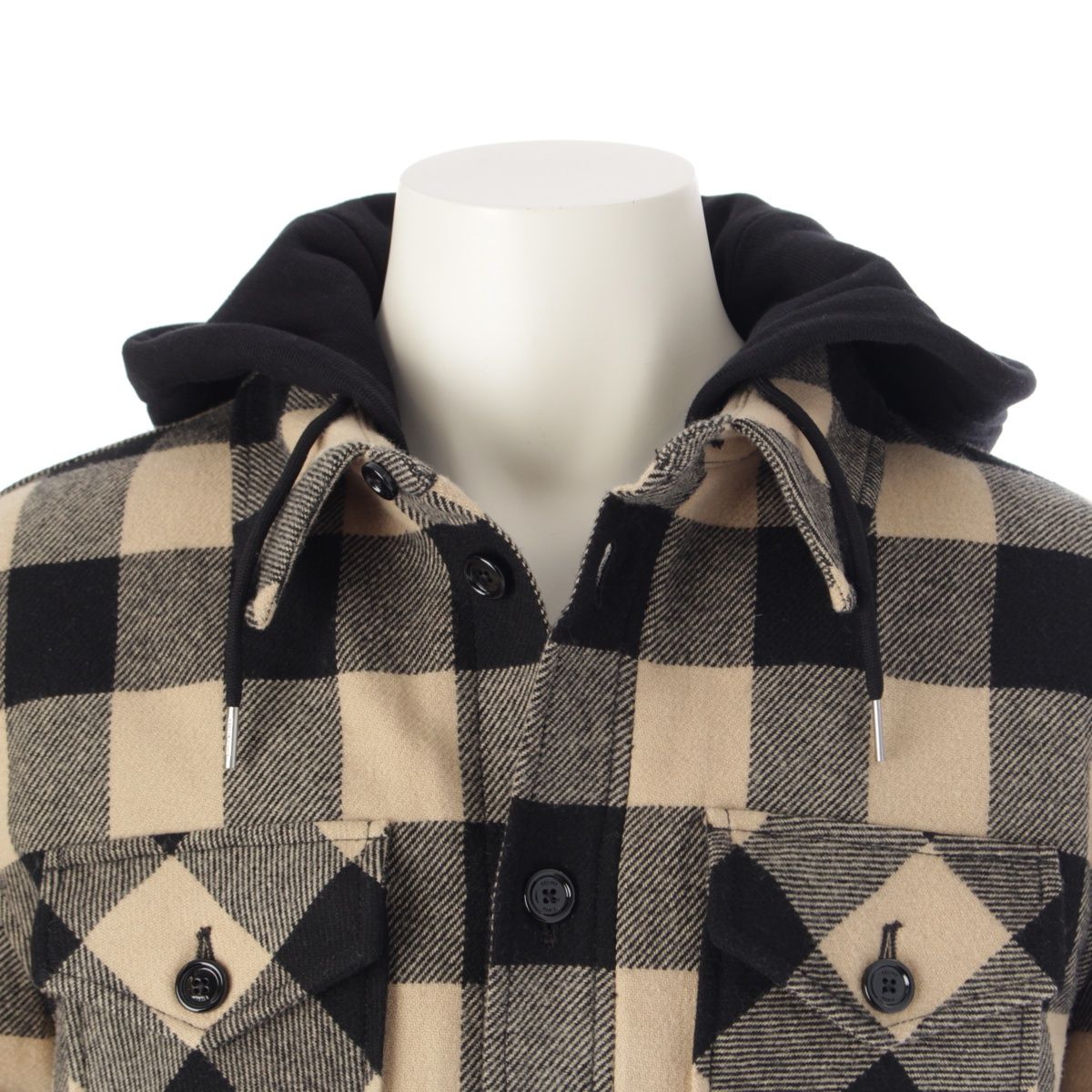 セリーヌ 24AW ウール ロゴフード付き チェック オーバーサイズシャツ