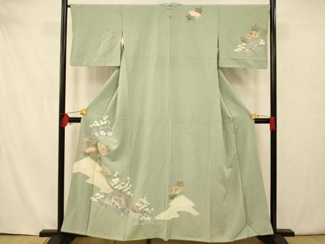 平和屋着物□訪問着 駒刺繍 絞り 地紙花蝶文 金彩 正絹