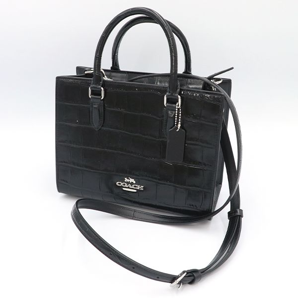 美品】コーチ COACH ブラック クロコ エンボス レザー マギー スモール