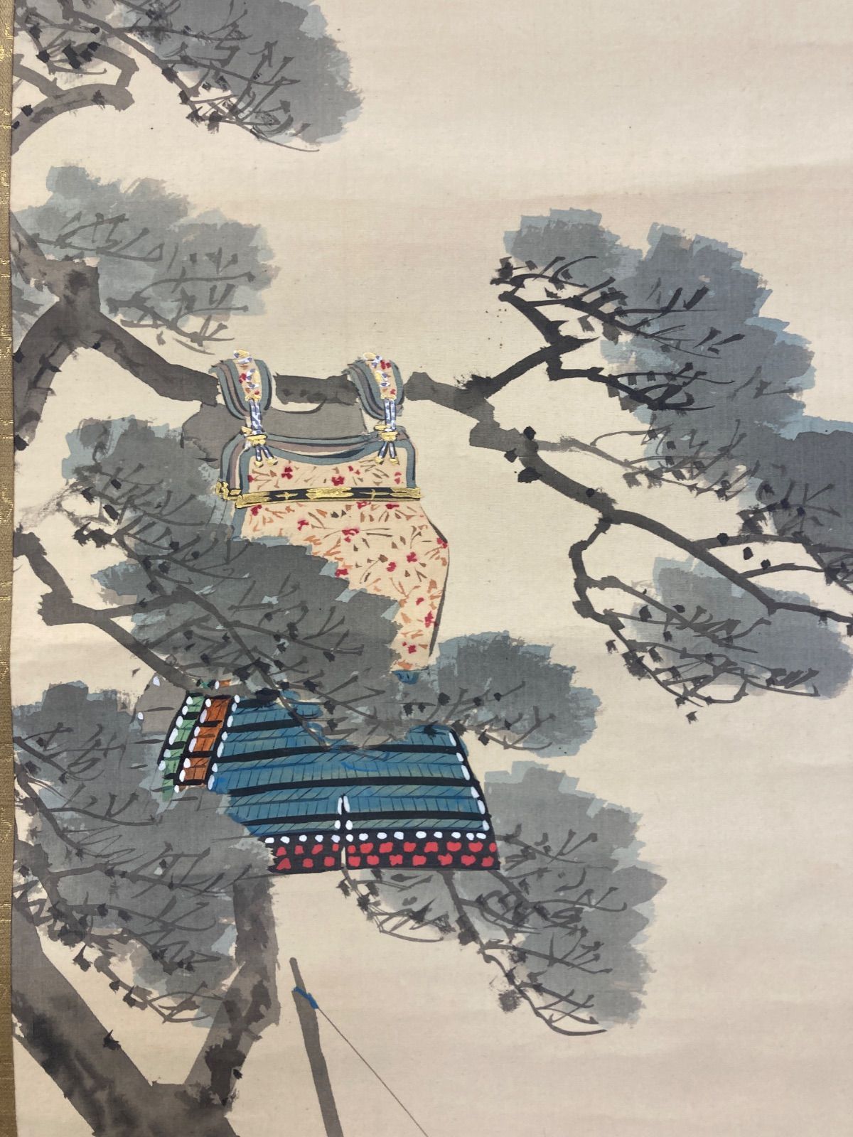 掛け軸 川崎小虎？ 笹に叭々鳥 ばらに雀 秋の月 3本 ヴァイス