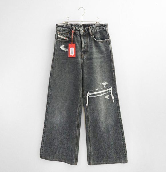♥ DIESEL ◆1996 D-sire 007f6 ダメージ デニムパンツ 黒 W25 定価5.3万円 ルーズフィット ワイド ジーンズ ディーゼル ◆Y101