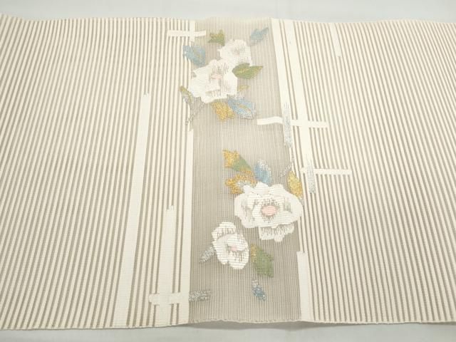 平和屋着物＊夏物 絽綴れ 八寸名古屋帯 草花文 金銀糸 正絹 逸品