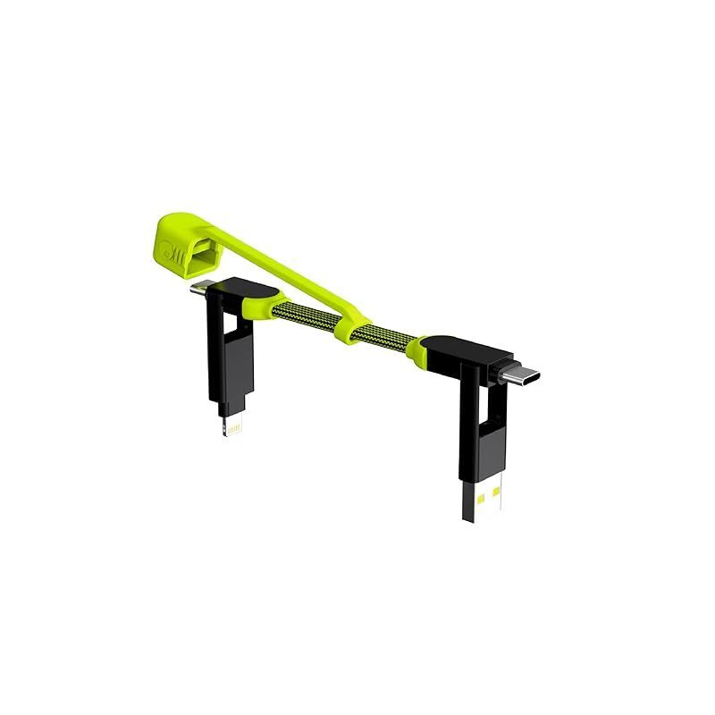 新着商品 Rolling Square inCharge XL ポケット - 6-in-1 ポータブルユニバーサル充電ケーブル USB-C ライトニング USB-A およびMicro USB 100W 超高速充電力 0.5ft|15cm ブラック|ライム 0