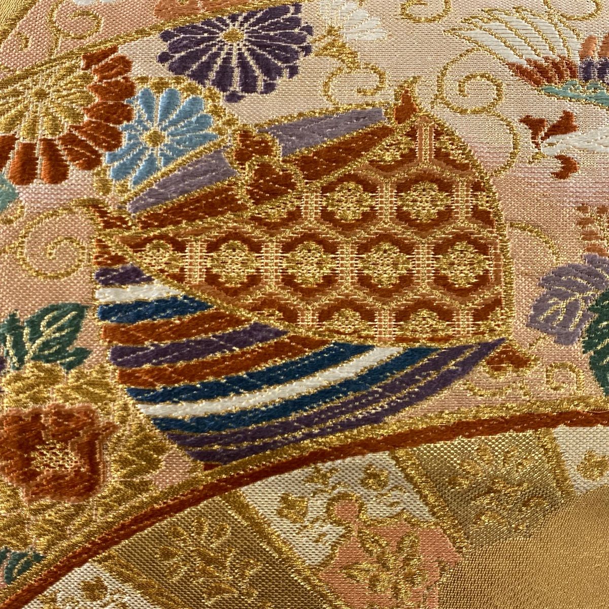 袋帯 美品 秀品 九百佐賀錦 能衣桃山祭 関西仕立て 花鳥 糸巻き