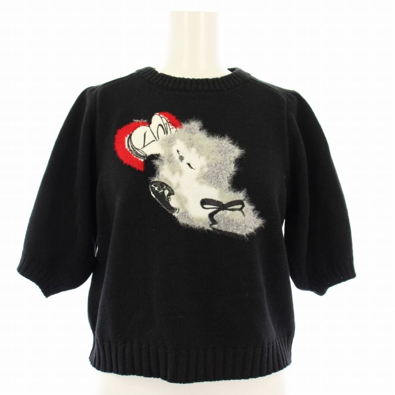 ファーファー furfur Lizii Lin 李子林 25SS キャットジャガードニットトップス セーター 五分袖 ONE 黒 RWNT251101 /TK レディース ファーファー furfur Lizii Lin 李子林 25SS キャットジャガード