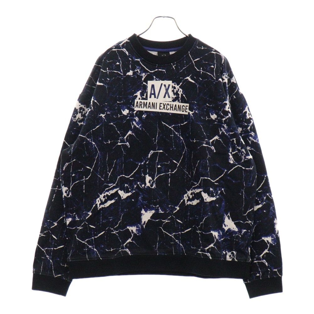 Armani Exchange (アルマーニ エクスチェンジ) Multicolor Regular Fit Sweatshirt 6GZM80 ZJU1Z ロゴプリント 総柄クルーネックスウェットトレーナー ブルー