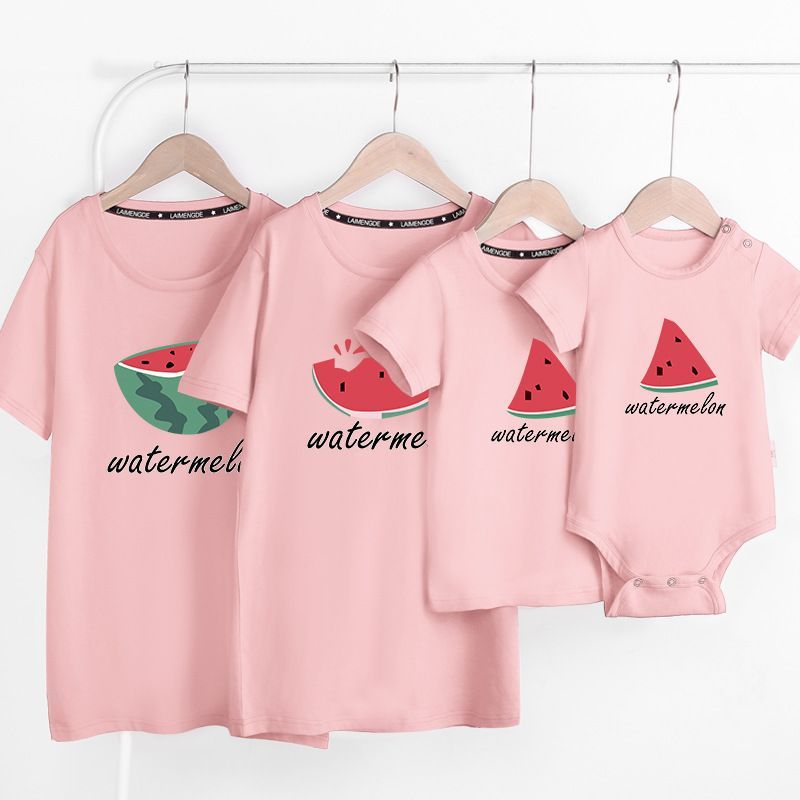 キッズ パパ ママ 親子 ペアルック 親子コーデ リンクコーデ 親子お揃いtシャツ 子供 スイカ柄 半袖 Tシャツ 夏 家族お揃い プレゼント 海  旅行 撮影 記念日 母の日 父の日 weiboer01 - メルカリ