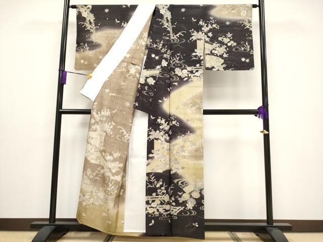 平和屋本店 上 染織の名門 しょうざん 生紬 訪問着 単衣 流水草花文 CYAA3238s5