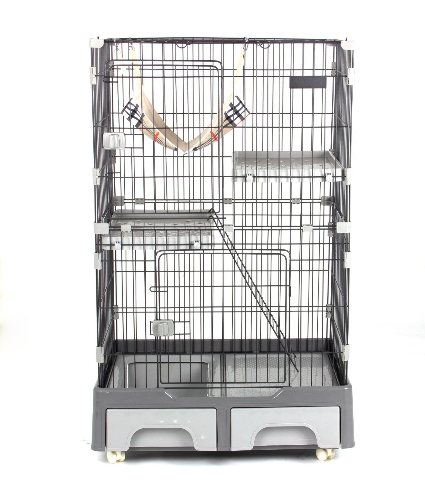 猫 ケージ キャットケージ 2段 猫トイレ付 キャスター付 サイズ 83×59×132cm ハンモック付 猫ゲージ おしゃれ キャットハウス ネコ ハウス 多段 多頭