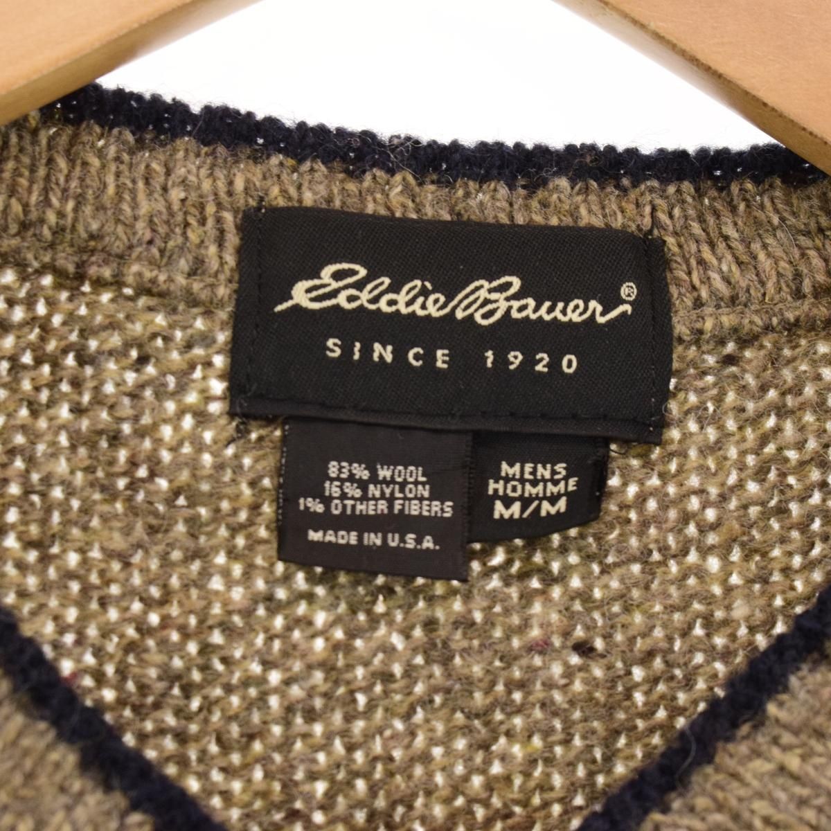 古着 90年代 エディーバウアー Eddie Bauer ボーダー柄 Vネック ウール 