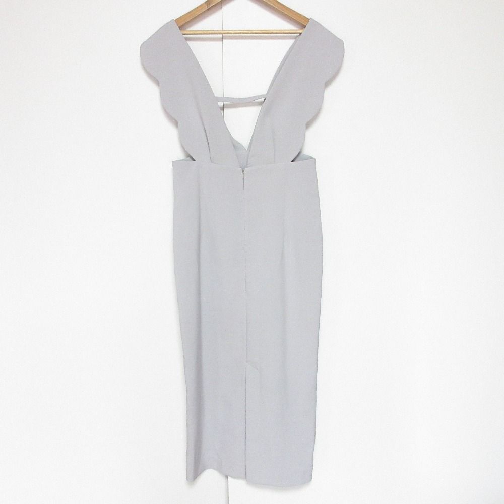 24SS La boutique BonBon ラブティックボンボン ダブルクロス スカラップ パールジャンパードレス ワンピース サイズ36 グレー レディース 古着