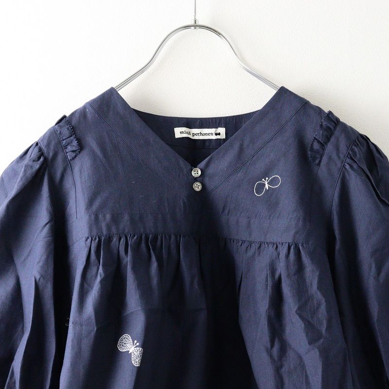 ミナペルホネン choucho ブラウス ネイビー 38 ミナ ペルホネン