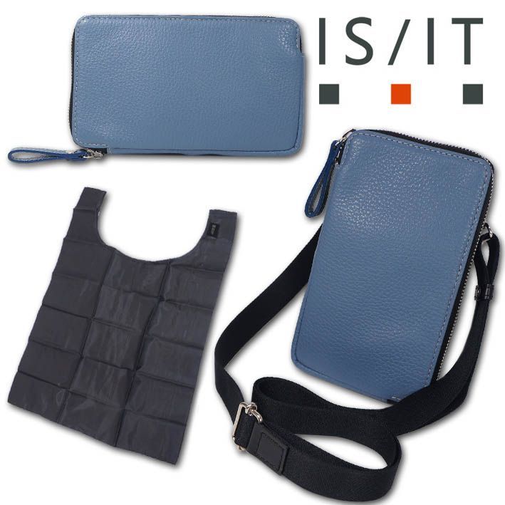 イズイット IS|IT 牛革 ミニショルダーバッグ ストア ブルー 青 定価14 300円 本革 メンズ レディース エコバッグ コンパクト レザー お財布ショルダー サコッシュ ミニ財布 シンプル キャッシュレス 無料ラッピング