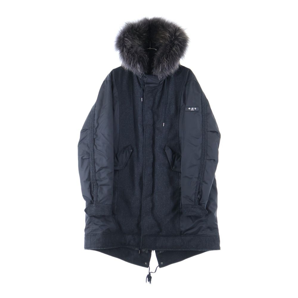 TATRAS タトラス 18AW R LINE Rライン ウール切り替えコート ダウンジャケット ラクーンファー フード ブラック MTA19A4580