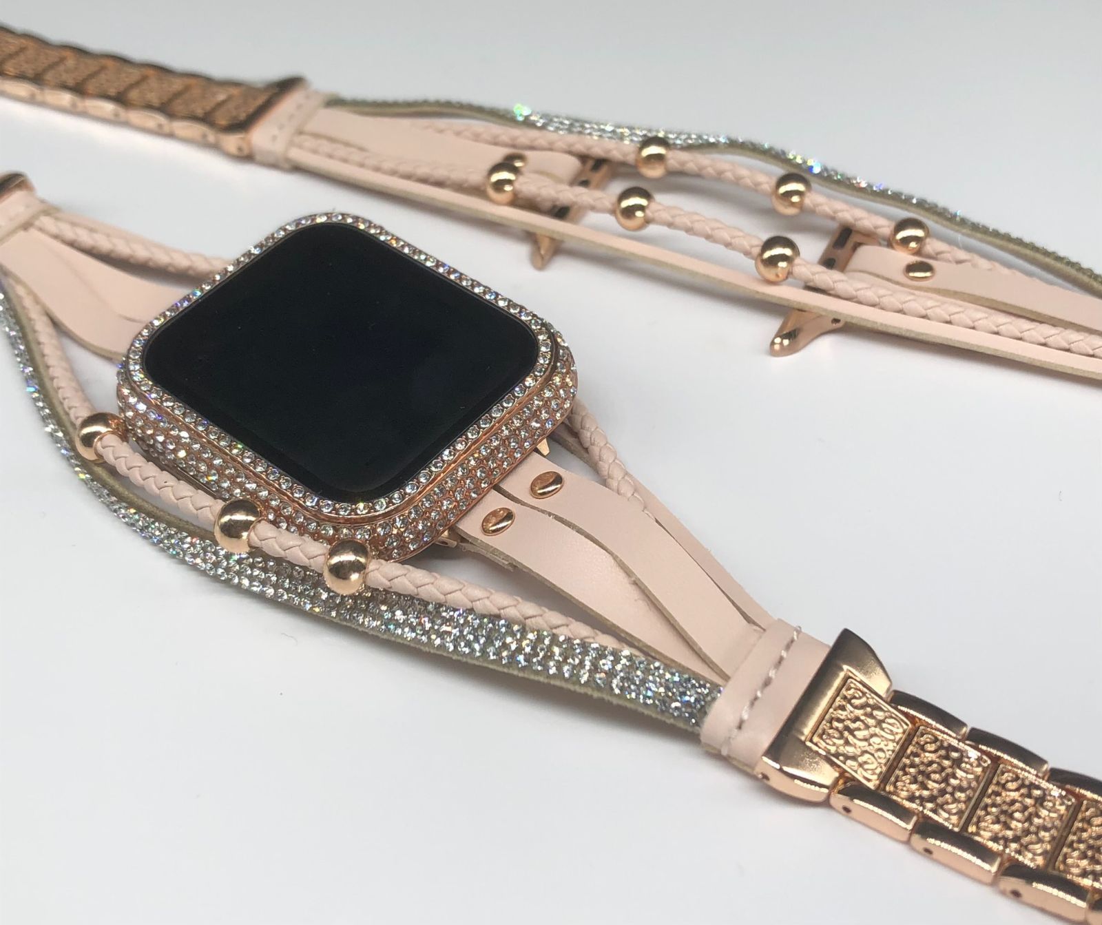 2021超人気 GimelZayinセット アップルウォッチバンド ステンレスベルト Apple Watch キラキラ ピンク ローズゴールド カバー  ケース se メンズ レディース 40mm 41mm 44mm 45mm 6703.20円 時計 
