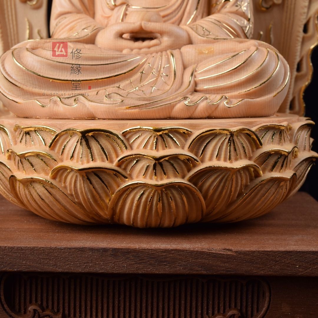 法事【修縁堂】最高級 木彫仏像 観音菩薩座像 彫刻 本金 切金 一刀彫 天然木檜材