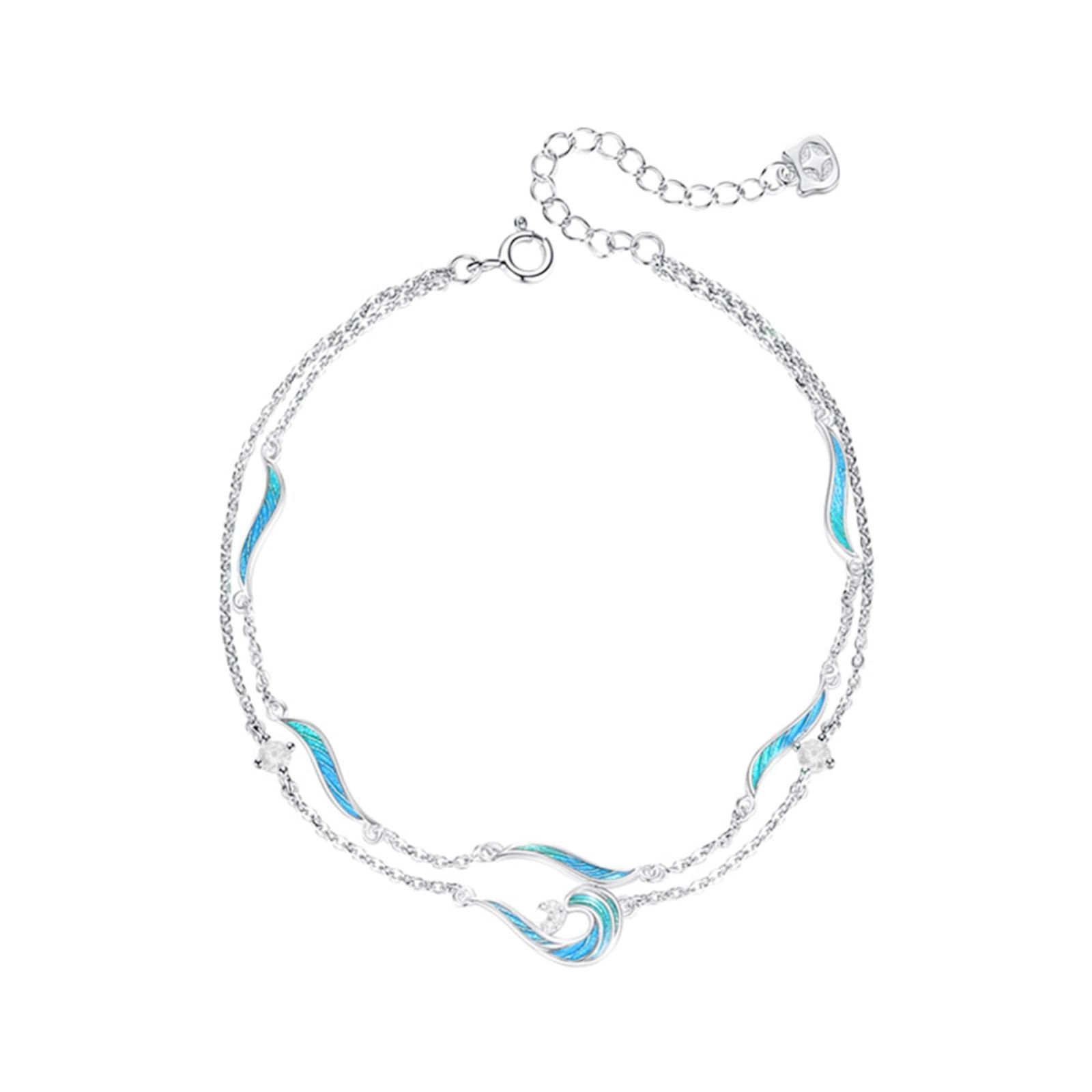 シルバーサンダー アンクレット レディース つけっぱなし人気 - シルバー 925 金属アレルギー対応 浪花モチーフ 海風デザイン ホワイトデー|誕生日プレゼント - アクアマリン|モアッサナイト