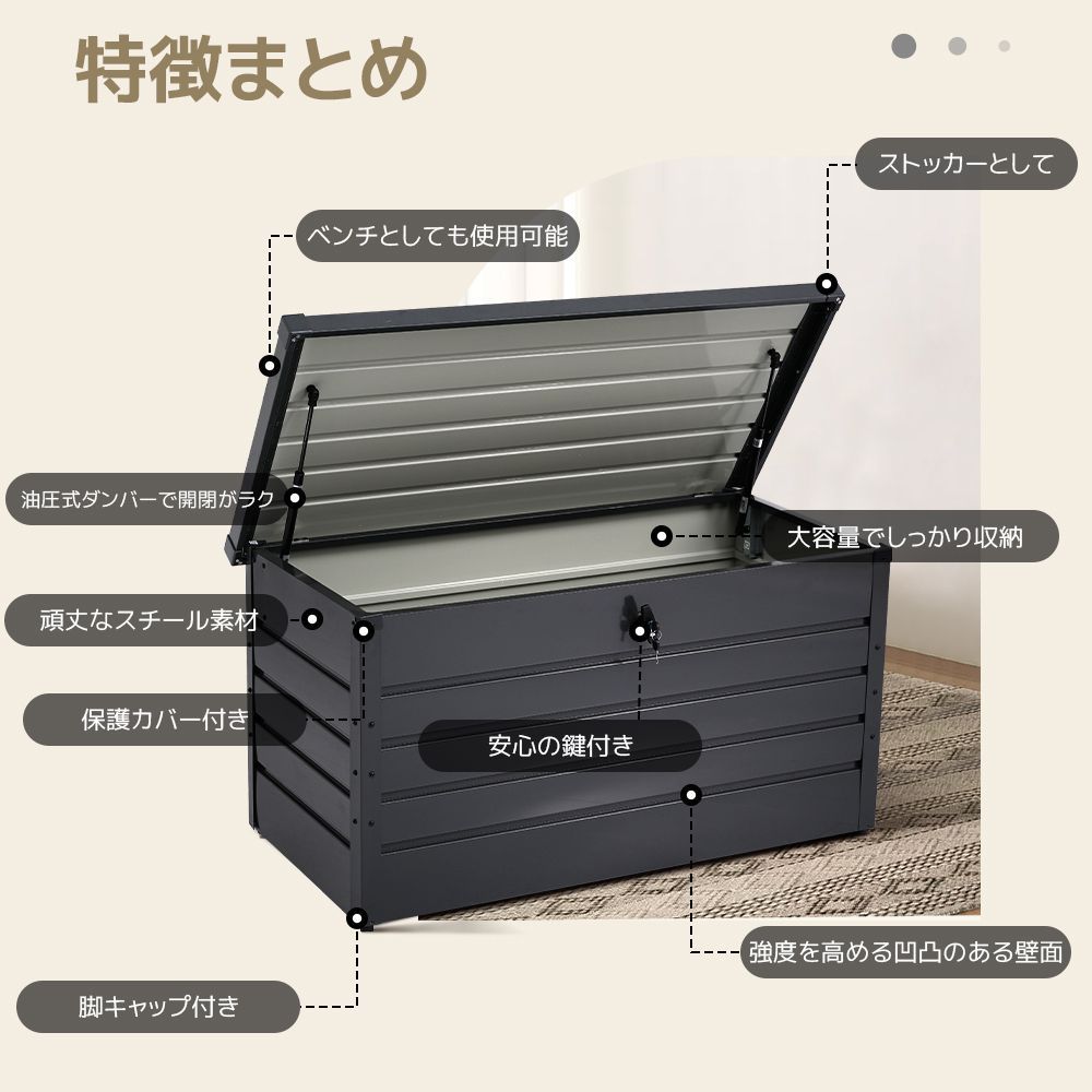 ブラック小型屋外収納ボックス｜置き配ストッカー｜大容量収納ケース｜鍵付き｜物置兼用｜ゴミ箱も利用可｜WF314377AAA