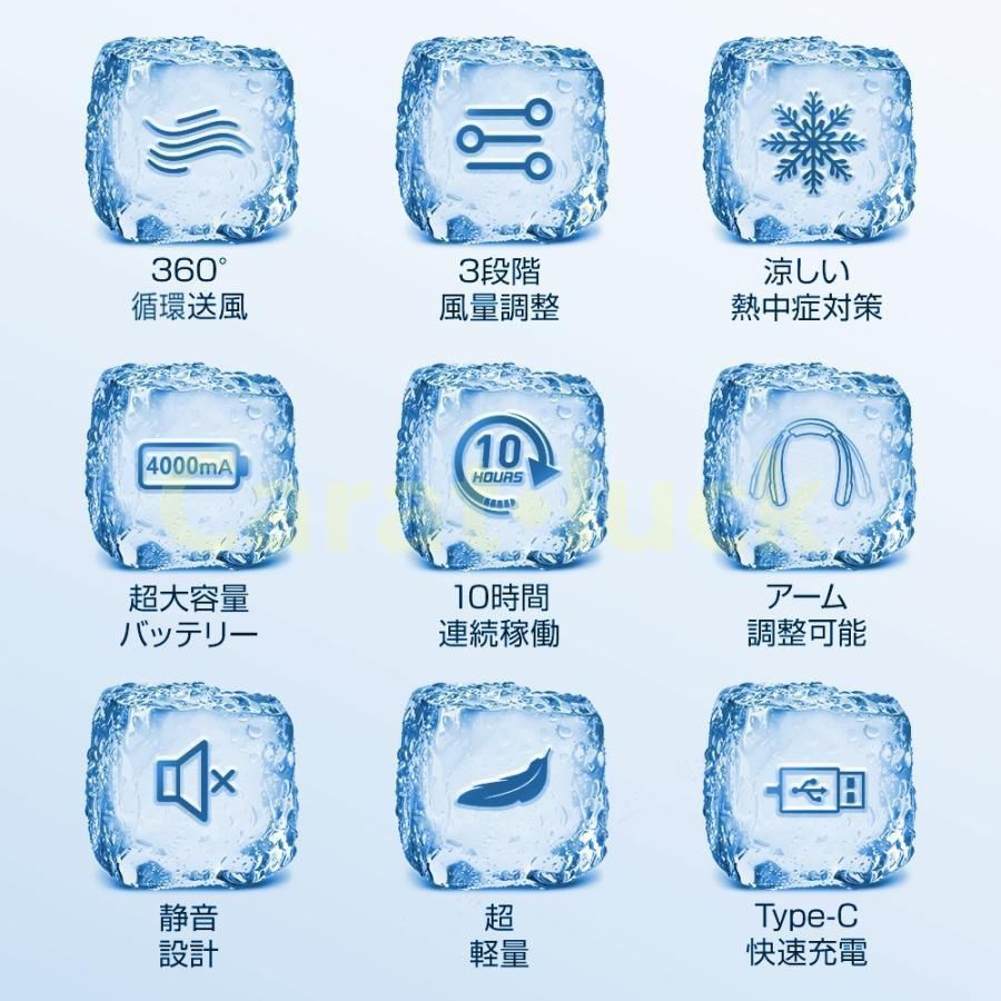 ネッククーラー 最新 羽根なし 静音 軽量 ネックファン 首掛け扇風機 冷却プレート付 風量4段調節 首かけ ハンディファン 接触冷感 首掛け