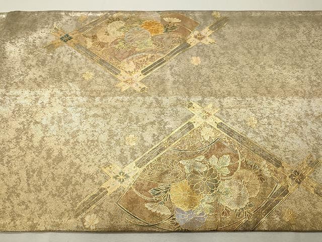 平和屋着物◎太鼓柄袋帯 地紙花文 金彩 引箔 正絹 逸品 CAAU1028yk  