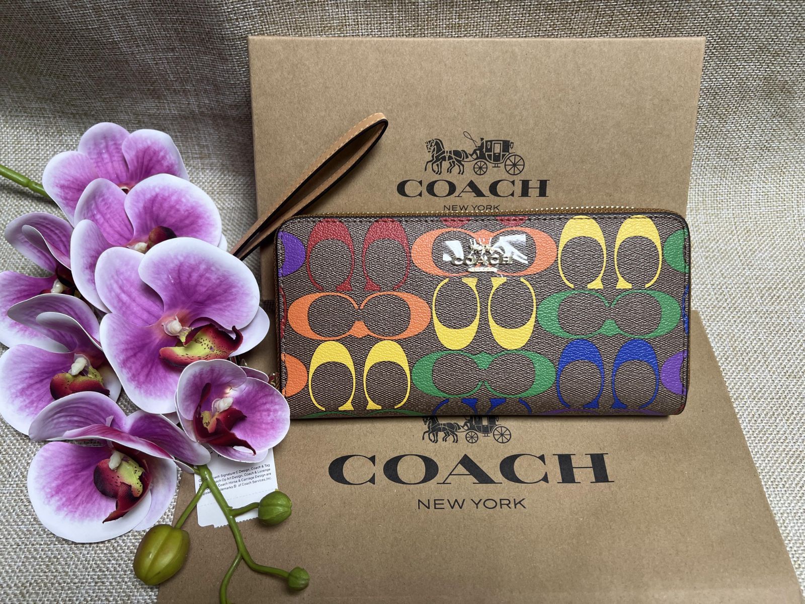 コーチ COACH 財布 長財布 ラウンドファスナー レインボー