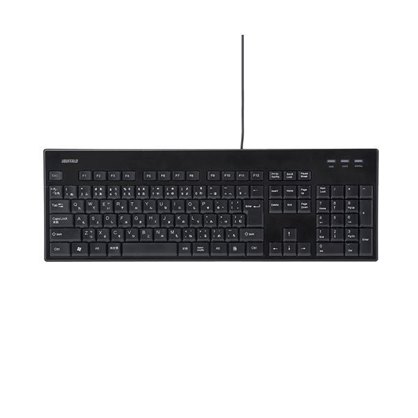 (まとめ) バッファロー USB接続有線スタンダードキーボード 丸洗い対応モデル ブラック BSKBU12BK 1台 