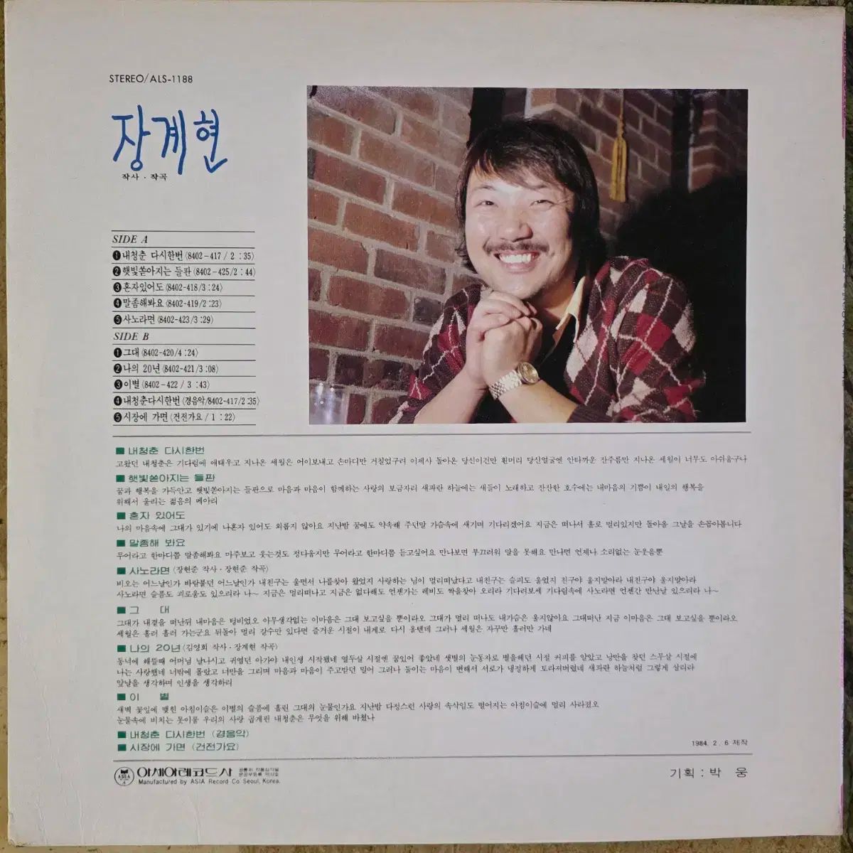 チャン ゲヒョン 僕の青春 もう一度 日差し降り注ぐ 野原 LP