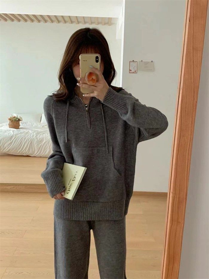 セットアップ レディース ニットセットアップ 長袖 上下２点セット セーター ニットセーター ニットパンツ ワイドパンツ カジュアル 上品 韓国風 カジュアル 上下 ゆったり 体型カバー 通学 通勤 xkmilyx137 DZ20