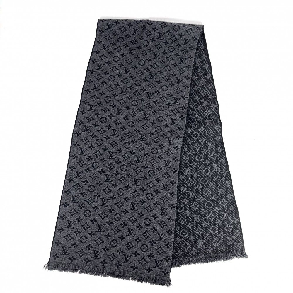 Louis Vuitton マフラー 黒 モノグラムパターン フリンジ付き 【公式通販】