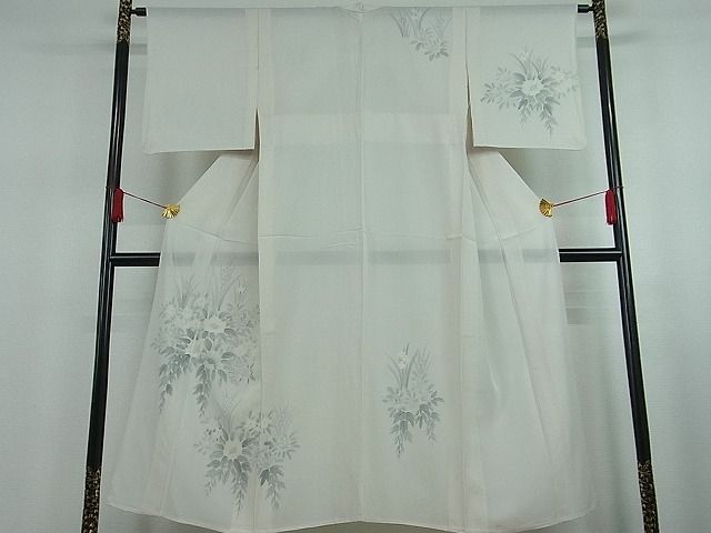 サイズ平和屋-こころ店■夏物　訪問着　絽　手描き　草花文　着丈152cm　裄丈64cm　正絹　逸品　mop216