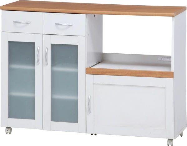 キッチンカウンター 120幅 キッチン カウンター カウンターキッチン 食器棚 レンジ台 キッチン収納 キャスター付き 炊飯器 スライドトレー コンセント２口 ホワイト 白 おしゃれ サージュ