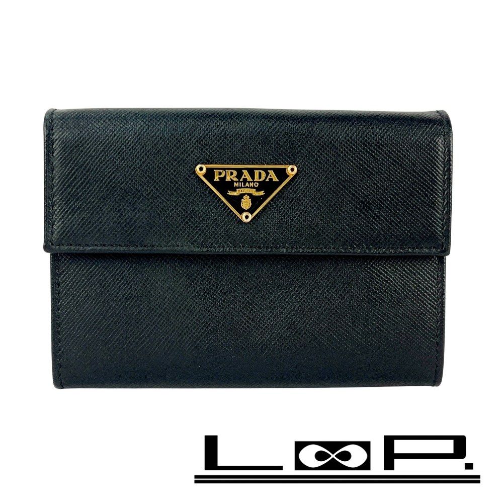 プラダ 両面財布 コンパクト コインケース 財布 サフィアーノ ブラック 442841 10
