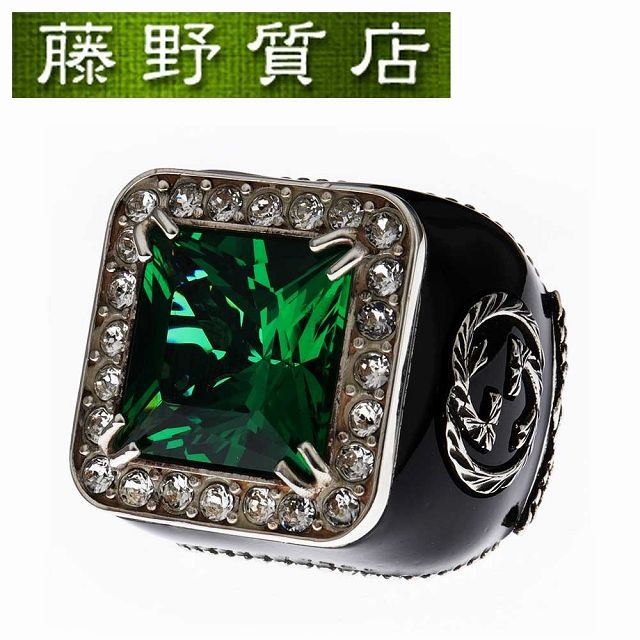 グッチ GUCCI クリスタルディティール GGロゴ シグネットリング 指輪 ＃10 AG925 シルバー × クリスタル 8666