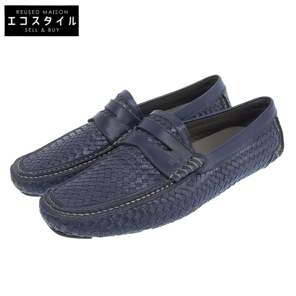 Salvatore Ferragamo サルヴァトーレフェラガモ 美品 Salvatore Ferragamo サルヴァトーレフェラガモ レザー イントレチャート ドライビングシューズ ローファー メンズ ネイビー 8 EEE 25666 8 EEE