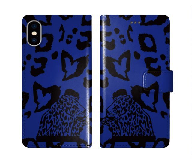 [iPhone11] iPhone16 ケース スカラー スマホケース 手帳型 iPhone16 Pro ケース アイフォン16 15 14 13 12 11 スマホカバー 全機種対応 手帳 ScoLar 向かい合うヒョウ2匹 ヒョウ柄 ブルー ダイアリー