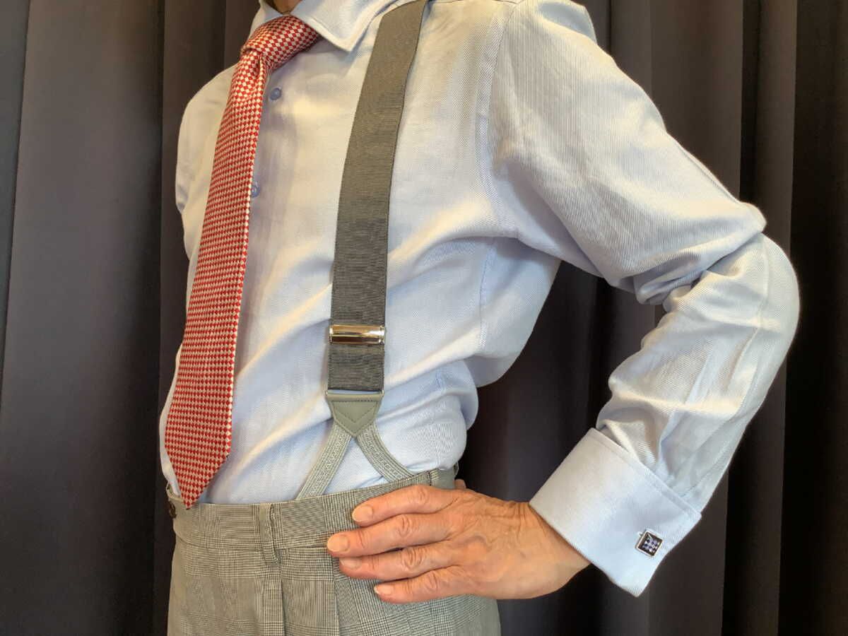 サスペンダー英国製アルバートサーストン上級グレイモアレにグレイブレイド B