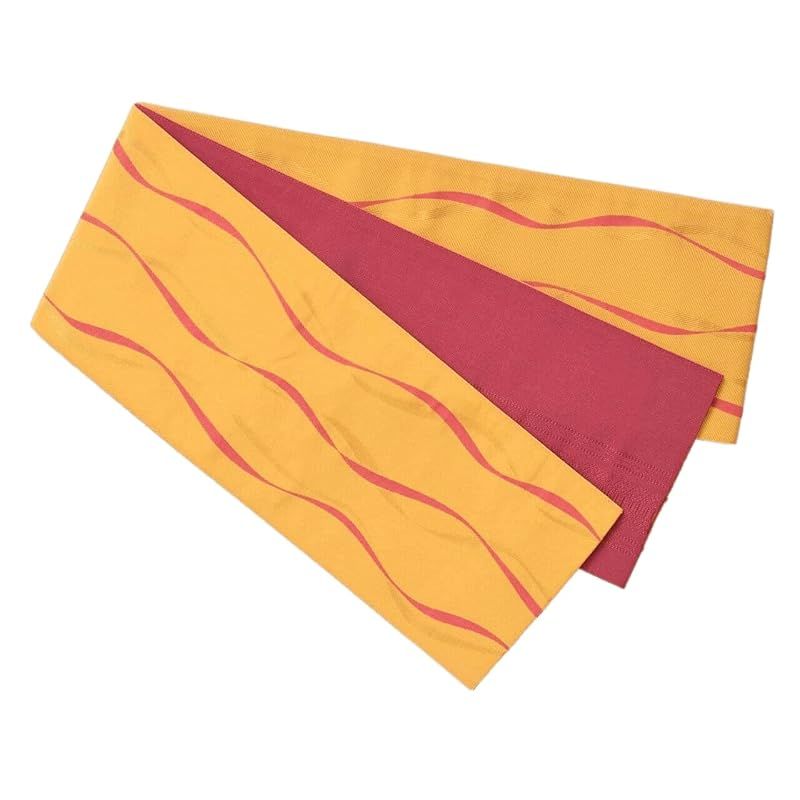 桐生織 リバーシブルゆかた帯 ボーダー絣 日本製 (エンジ)