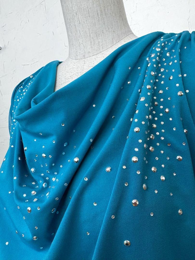 【肩幅が気になる方へ】新品　社交ダンス　ブルーグリーンカットソーｄ133 肩幅が気になる方へ】新品 社交ダンス ブルーグリーンカットソーd133