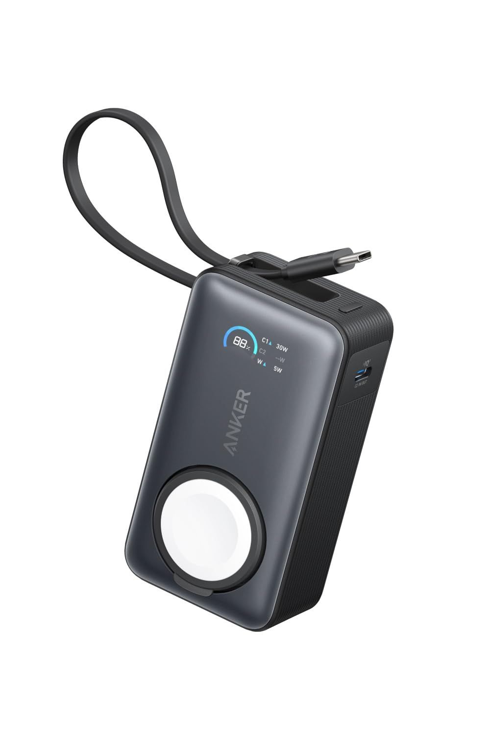 モバイルバッテリー 10000mAh 35W出力 Watch 大容量 Apple LEDディスプレイ USB-Cケーブル内蔵 For 一体型 同時充電 USB 35W PD|PowerIQ搭載|PSE技術基準適合 iPhone 10000mAh