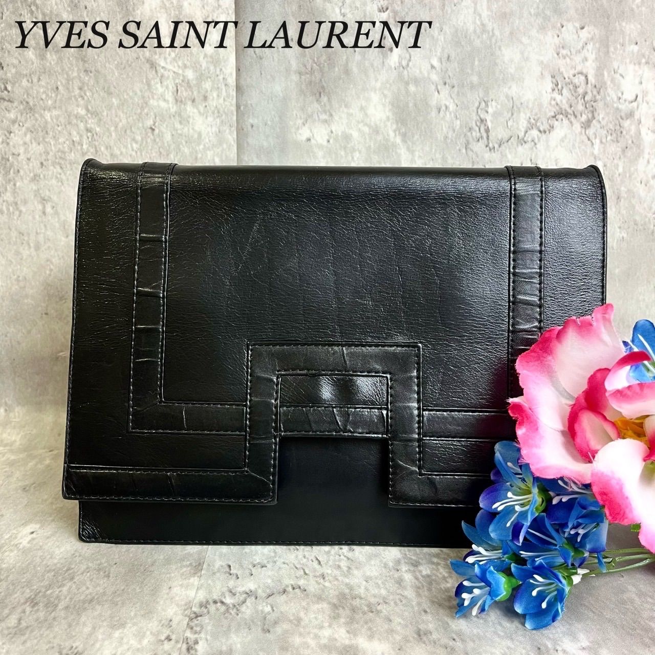 良品 Saint Laurent Paris YSL ブラック クラッチバッグ
