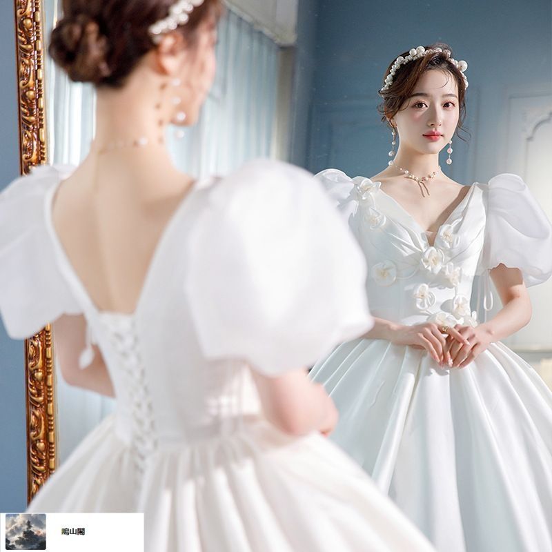 送料無料 フレンチシルクサテン ヘプバーン風レトロ上品 小柄花嫁向けウェディングドレス-8.17LYC680夏の新生活 USTAUSTRALIA_COM_AU